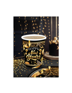 Gobelets Nouvel An 240 ml (lot de 6) – Noir et doré Happy New Year 2