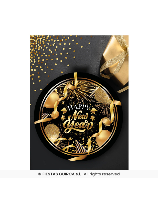 Bol plastique Happy New Year noir et doré – 27 x 9 cm pour le Nouvel An