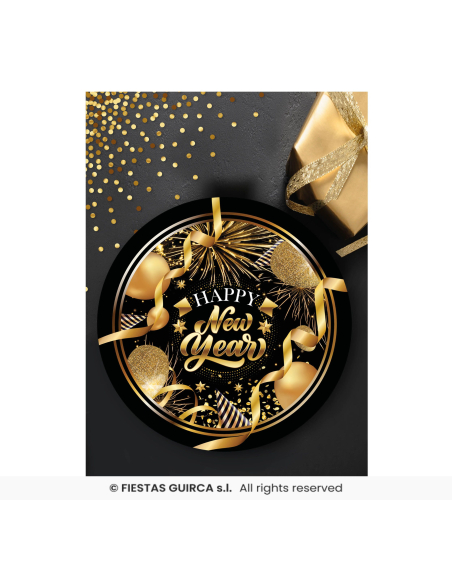 Bol plastique Happy New Year noir et doré – 27 x 9 cm pour le Nouvel An