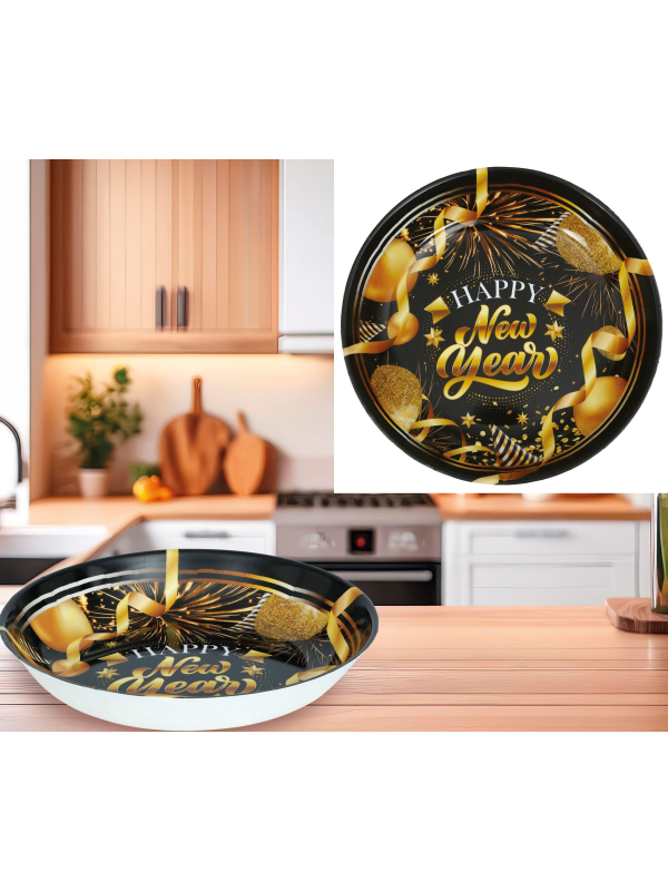 Bol plastique Happy New Year noir et doré – 27 x 9 cm pour le Nouvel An