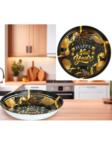 Bol plastique Happy New Year noir et doré – 27 x 9 cm pour le Nouvel An