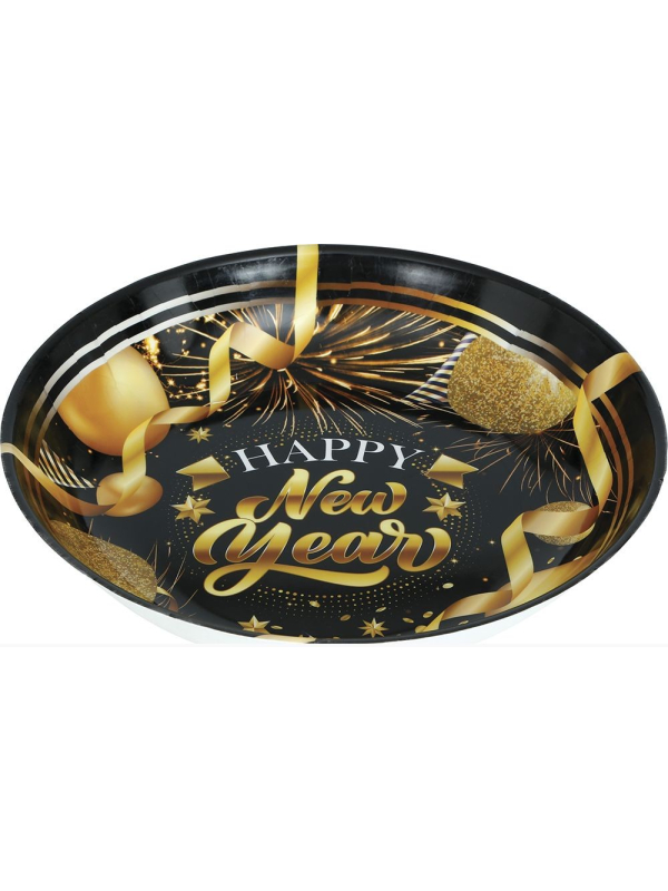 Bol plastique Happy New Year noir et doré – 27 x 9 cm pour le Nouvel An