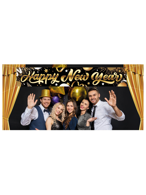 Panneau en tissu Nouvel An 290x50 cm – Décoration photo Happy New Year