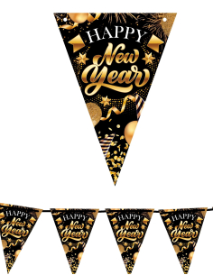 Guirlande de fanions Nouvel An 300 cm – Happy New Year noir et or 2