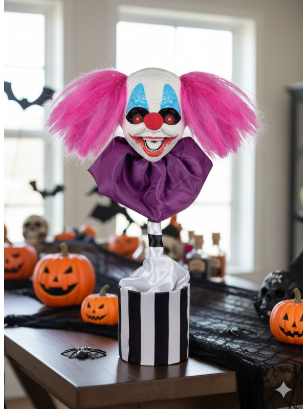 Décoration Halloween : Tête de Clown Animée de 45 cm