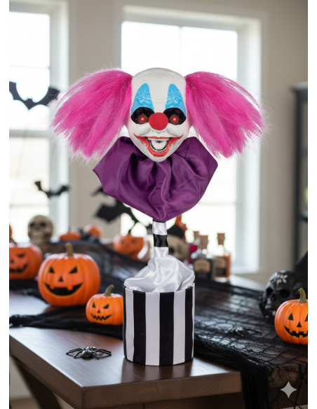 Décoration Halloween : Tête de Clown Animée de 45 cm