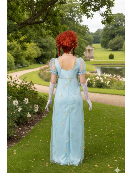 Robe Empire Régence Bleue – Déguisement élégant style Bridgerton & Jane Austen