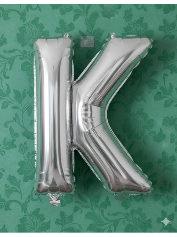 Ballon métallisé argenté lettre -k- taille 102cm