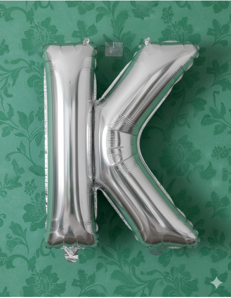 Ballon métallisé argenté lettre -k- taille 102cm