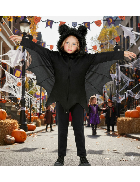 Déguisement Chauve-Souris enfant (poncho avec ailes et capuche) - Halloween