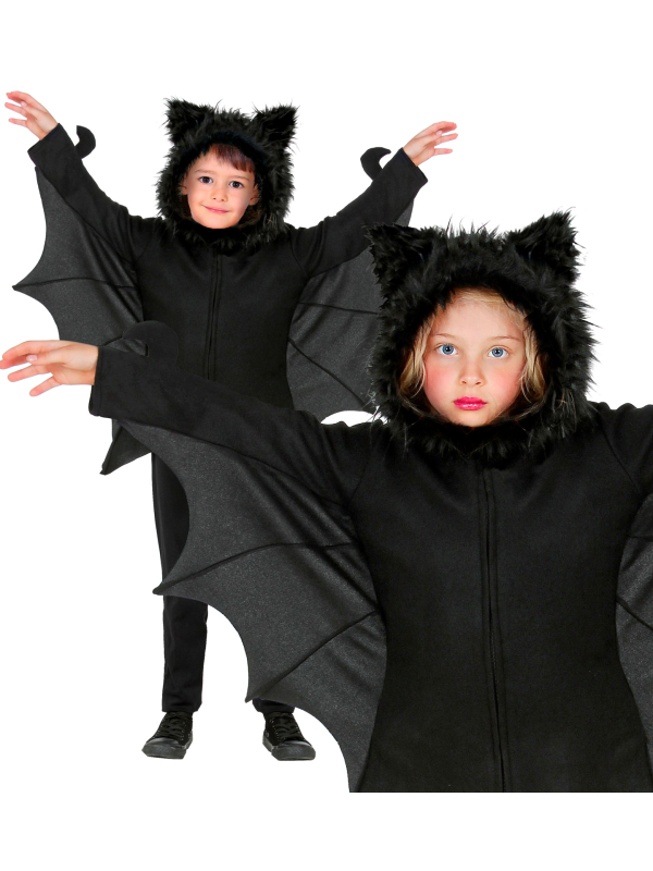 Déguisement Chauve-Souris enfant (poncho avec ailes et capuche) - Halloween
