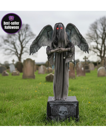 Déco Halloween: Pierre Tombale Animée avec Ange de la Mort 168 cm