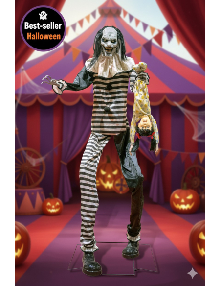 Automate clown géant balançant une fillette - 240 cm