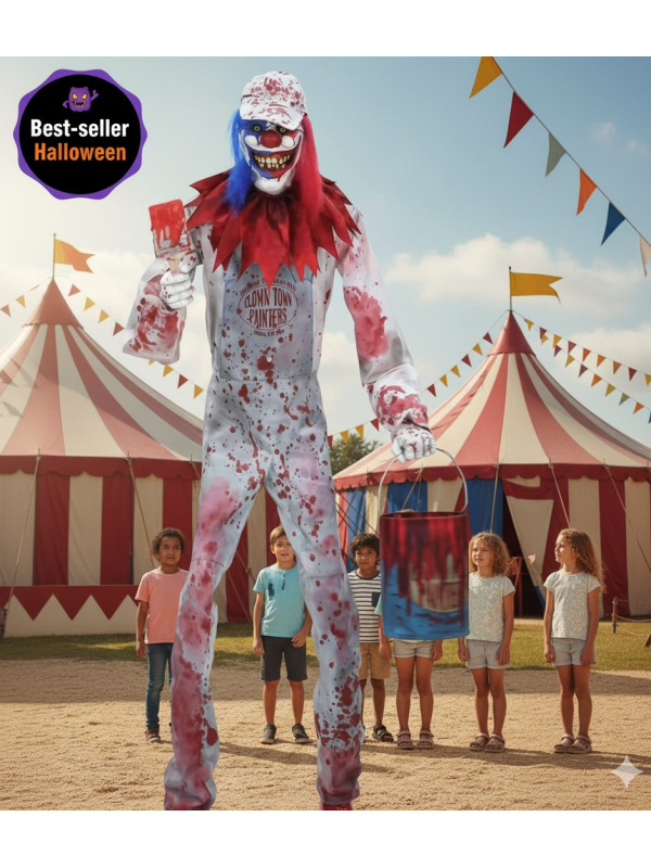 Automate Halloween Arty, le Clown 213 cm qui peint avec du sang