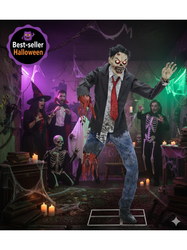 Animatronic Zombie Amputé (1.80) : Horreur et Décadence pour Halloween