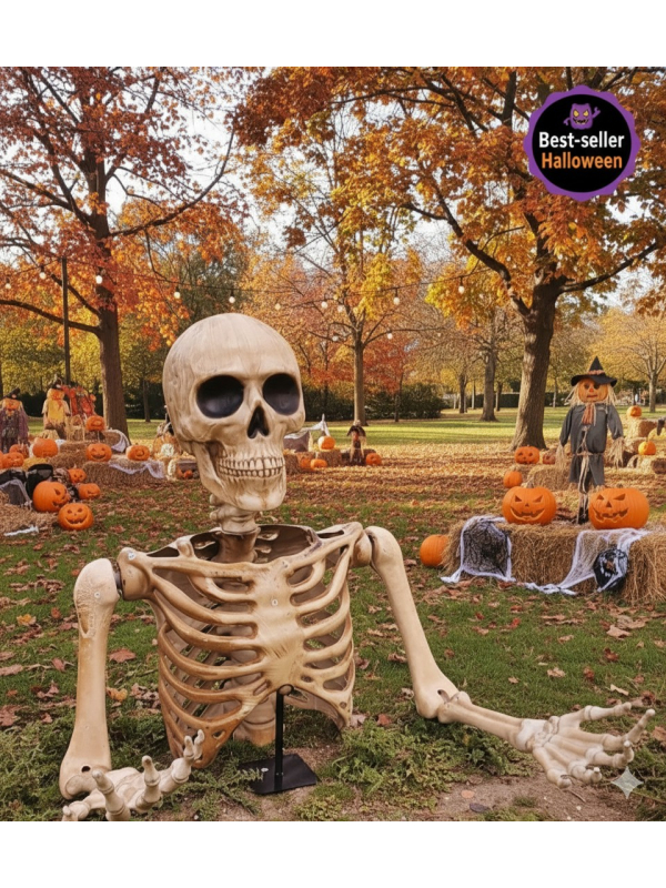 Squelette Halloween Extérieur 104 cm – Buste Articulé avec Bras et Crâne Réalistes