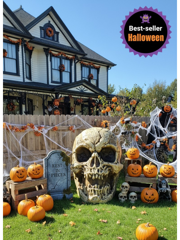 Crâne Géant Animé: Yeux Rouges & Son – Déco Halloween