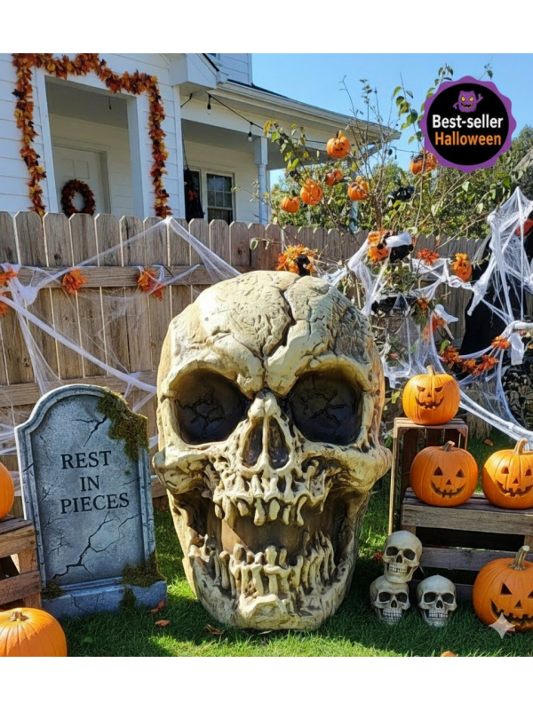 Crâne Géant Animé: Yeux Rouges & Son – Déco Halloween