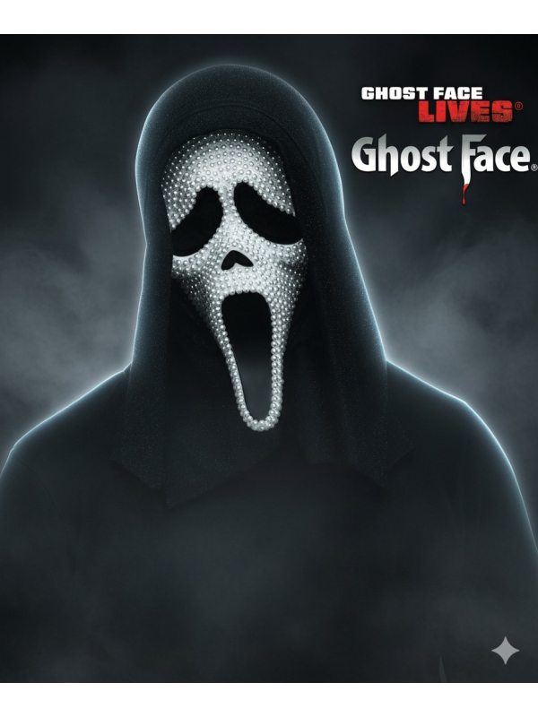 Masque Ghost Face® Incrusté de Perles Blanches : Une Élégance Terrifiante