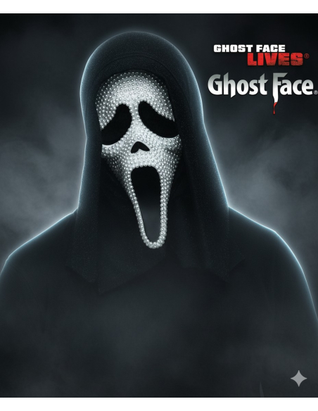 Masque Ghost Face® Incrusté de Perles Blanches : Une Élégance Terrifiante