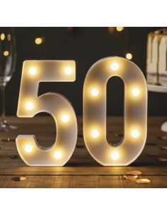 Chiffre Lumineux LED 50 – Déco Anniversaire & Noces d’Or Élégante