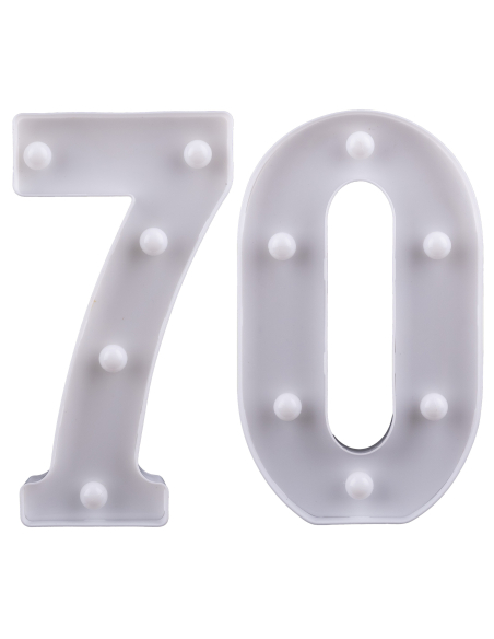 Chiffre Lumineux LED 70 – Déco Anniversaire & Noces de Platine Élégante