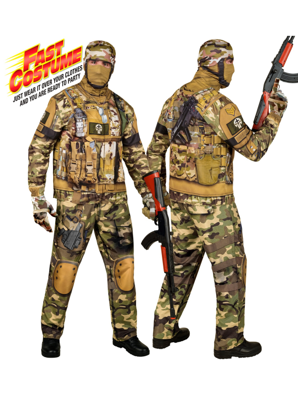 Déguisement Militaire Homme Camouflage – Tenue Complète avec Masque, Gants et Pantalon Tout Compris