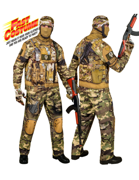 Déguisement Militaire Homme Camouflage – Tenue Complète avec Masque, Gants et Pantalon Tout Compris