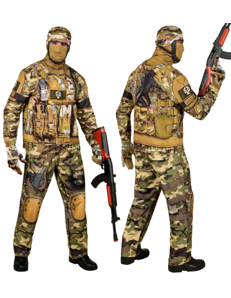 Déguisement Militaire Homme Camouflage – Tenue Complète avec Masque, Gants et Pantalon Tout Compris
