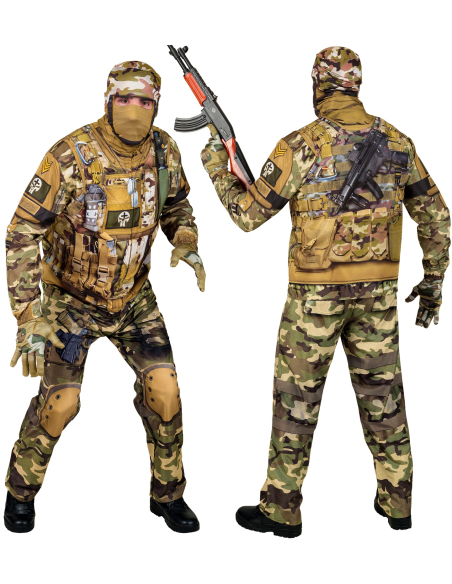 Déguisement Militaire Homme Camouflage – Tenue Complète avec Masque, Gants et Pantalon Tout Compris