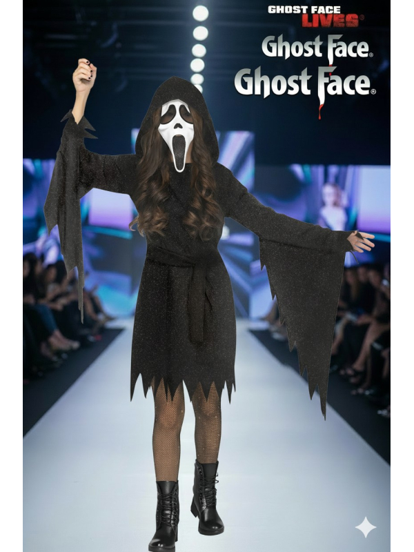 Déguisement Ghost Face® Enfant Noir Scintillant – Costume Officiel Scream™ avec Masque & Robe Pailletée