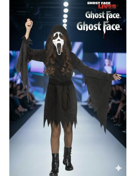Déguisement Ghost Face® Enfant Noir Scintillant – Costume Officiel Scream™ avec Masque & Robe Pailletée