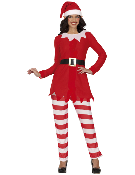 Déguisement Lutin Espiègle Femme – Costume complet rouge et blanc pour Noël