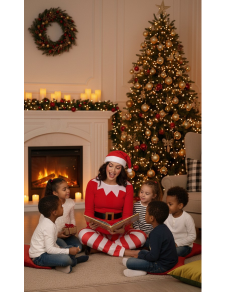 Déguisement Lutin Espiègle Femme – Costume complet rouge et blanc pour Noël