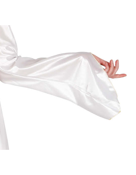 Déguisement d’Ange Femme – Robe blanche asymétrique avec ailes et ceinture dorée (tailles M et L)