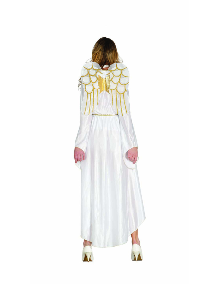Déguisement d’Ange Femme – Robe blanche asymétrique avec ailes et ceinture dorée (tailles M et L)