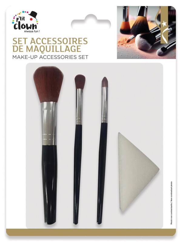 Set accessoires maquillage P’tit Clown® – 3 pinceaux + 1 éponge