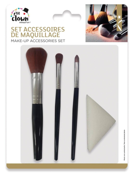 Set accessoires maquillage P’tit Clown® – 3 pinceaux + 1 éponge