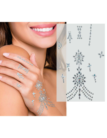 Bijoux Adhésifs Main 11x18 cm – Strass Argentés Effet Cristal pour Mariage, Scène ou Festival