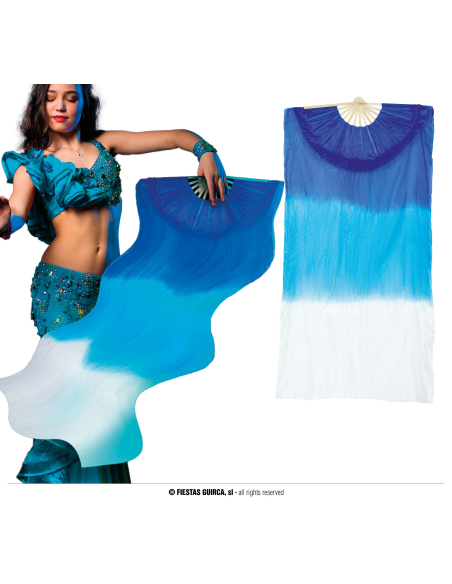 Éventail à Voile Bleu Dégradé – Accessoire de Danse et de Spectacle Professionnel