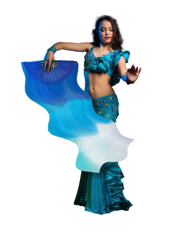 Éventail à Voile Bleu Dégradé – Accessoire de Danse et de Spectacle Professionnel