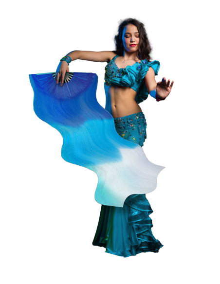 Éventail à Voile Bleu Dégradé – Accessoire de Danse et de Spectacle Professionnel