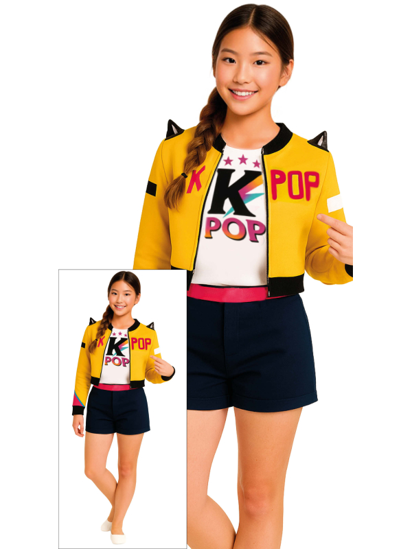 Déguisement K-pop Pop Star Nova fille et ado veste jaune et short bleu