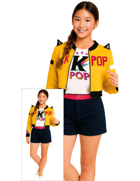 Déguisement K-pop Pop Star Nova fille et ado veste jaune et short bleu