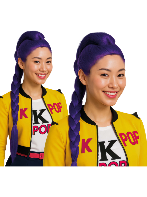 Perruque Femme Violette Longue Tressée Style K-Pop – Mystic Braid