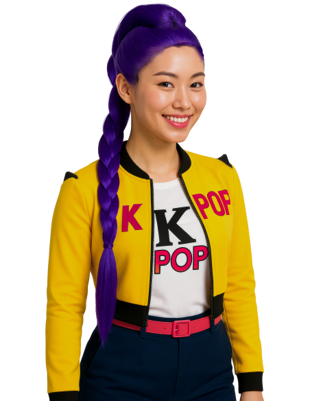 Perruque Femme Violette Longue Tressée Style K-Pop – Mystic Braid