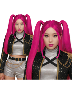Perruque K-pop rose fuchsia à longues couettes – Pink Charm 2