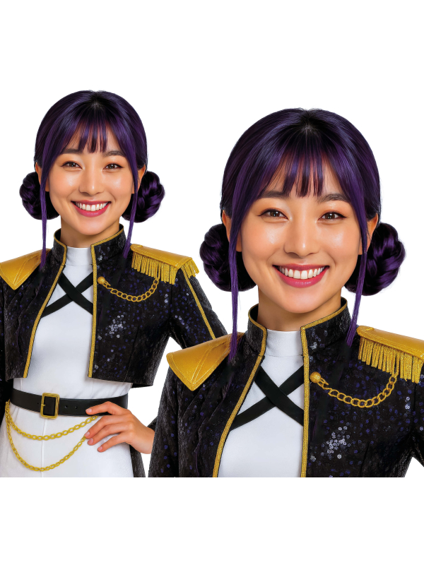 Perruque Violette à Double Chignon – Style K-Pop Star Leader (modèle Starry Buns