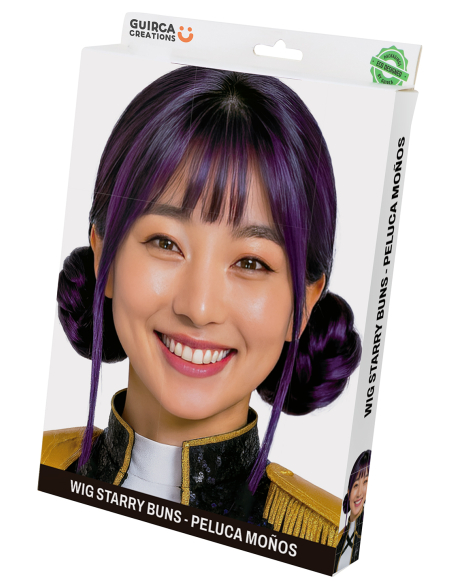 Perruque Violette à Double Chignon – Style K-Pop Star Leader (modèle Starry Buns
