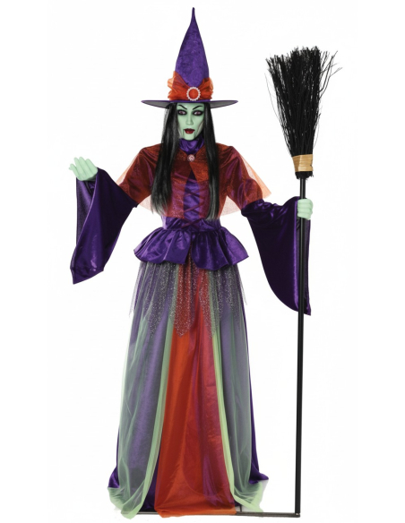 Sorcière Animée pour Halloween de 2,15m avec Yeux Lumineux et Bouche Mobile